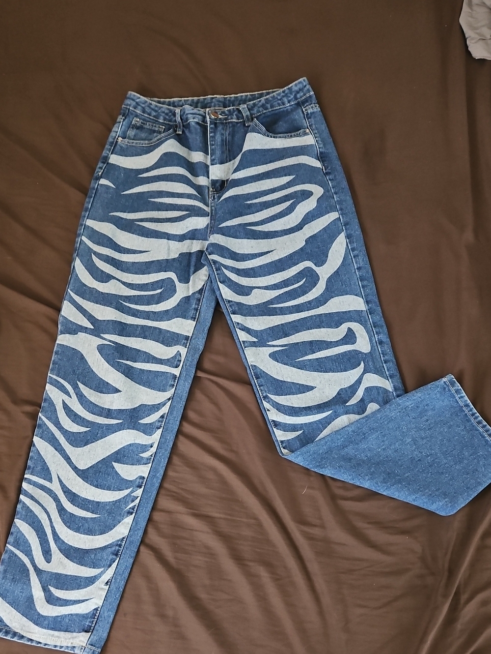 SHEIN Blue Zebra Print Straight Leg Jeans